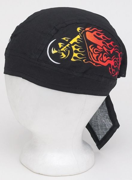 AC225<br>Cotton Skull Cap W/ Motorcycle In Flames