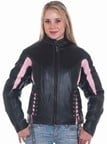 DLJ266-Pink<br>Ladies black & pink leather racer jacket
