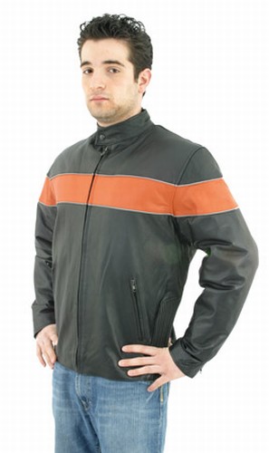 DMJ795-Orange<br>Mens Soft Leather Motorcycle Jacket 