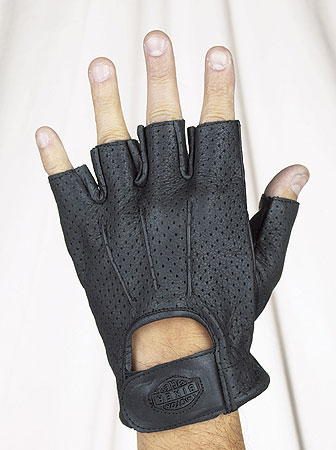 All leather fingerless riding gloves with gel and airvent holes with velcro