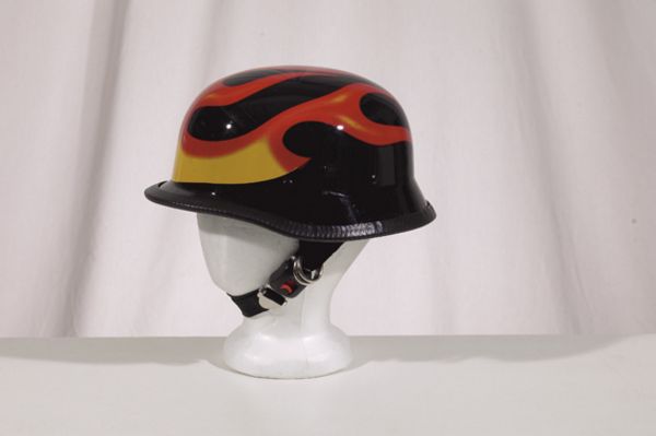 2402<br>German shiny novelty helmet with flame Y-strap, Q-release