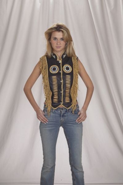 LV424<br>Ladies vest with beads, bone, braid and fringe with snaps