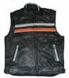 MV305<br>Mens Orange/Black Leather Vest w/ Reflective Strip