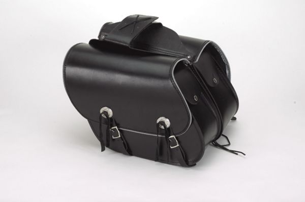 Leather Throwover slanted saddle bag with light reflector 